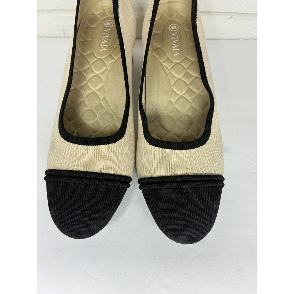 VIVAIA Julie Heels Shoes Almond Toe Stress Free Size 9.5 Beige Black Arch Pro - Picture 10 of 16